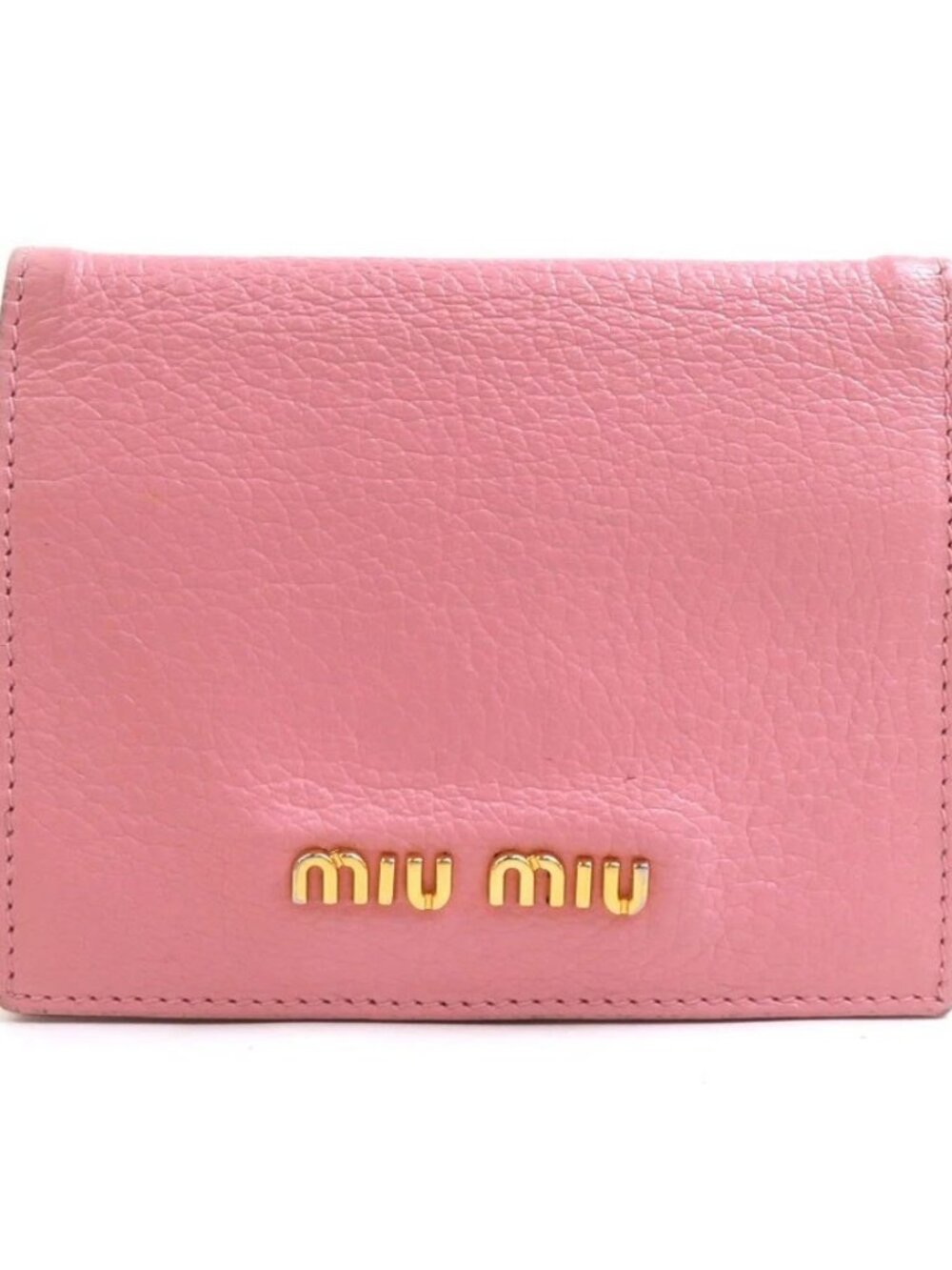 MIUMIU Card Case Holder Pink/Gold Leather/Metal